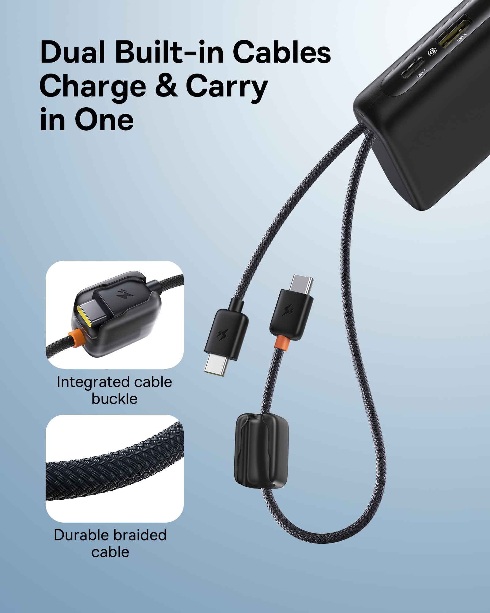 Baseus 100W Power Bank 20000mAh, Portable Laptop Charger with Built-in USB-C Dual Cables, Travel Essential PD QC Fast Charging for MacBook, iPad, iPhone 17/16, Samsung, Steam Deck, TSA-Approved - Image 3