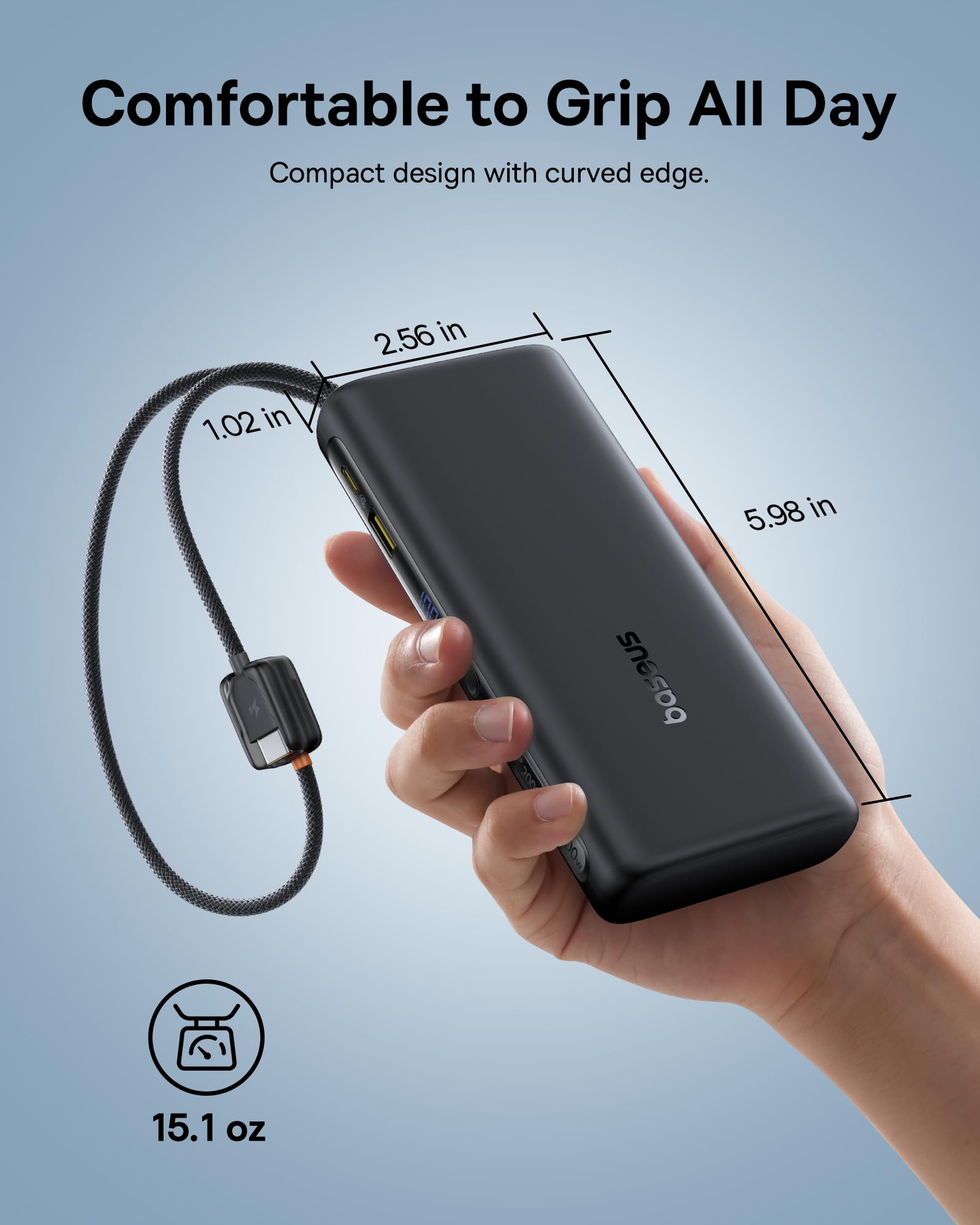 Baseus 100W Power Bank 20000mAh, Portable Laptop Charger with Built-in USB-C Dual Cables, Travel Essential PD QC Fast Charging for MacBook, iPad, iPhone 17/16, Samsung, Steam Deck, TSA-Approved - Image 7