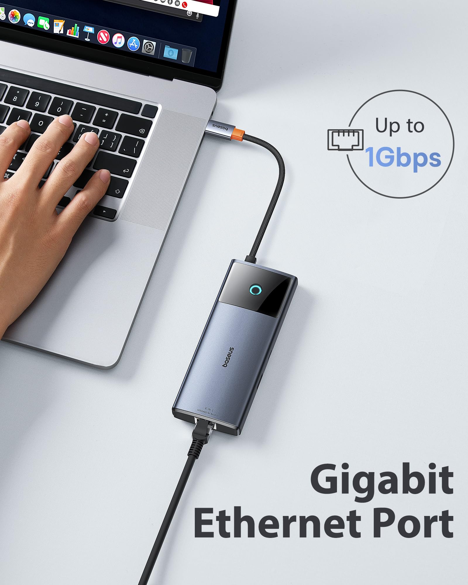 Baseus 10Gbps USB C Hub, 3 USB A/C Data Ports, 4K@60Hz HDMI, Gigabit Ethernet, 100W PD, 6 in 1 USB C Docking Station Compatible for iPhone 15/Dell/HP/Mac/iPad/Microsoft/Steam Deck - Image 4