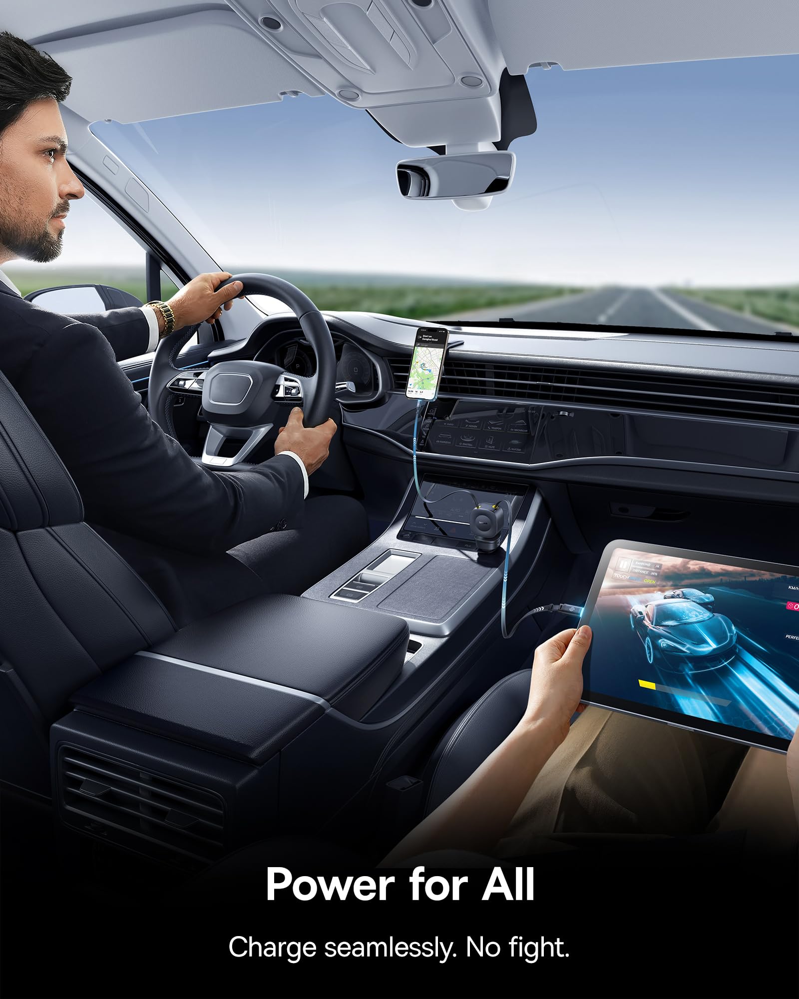 Baseus 163W Retractable Car Charger USB C Fast Charging, 4 in 1 Fast Car Charger and Baseus USBC to USBC Cable, 100W Retractable Cable, 4-Stage Length Preset USB Type C Cord - Image 5