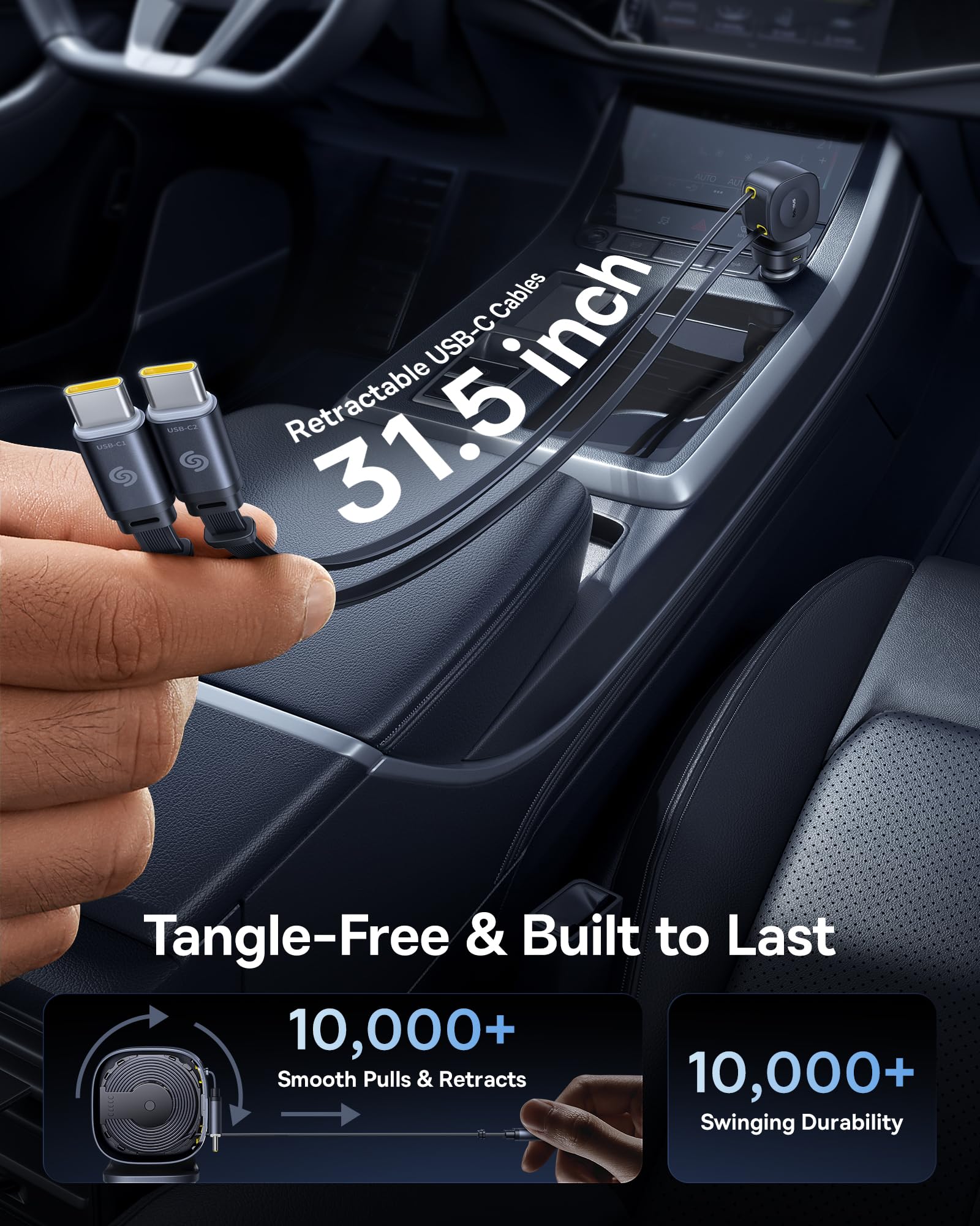 Baseus 163W Retractable Car Charger USB C Fast Charging, 4 in 1 Fast Car Charger and Baseus USBC to USBC Cable, 100W Retractable Cable, 4-Stage Length Preset USB Type C Cord - Image 4