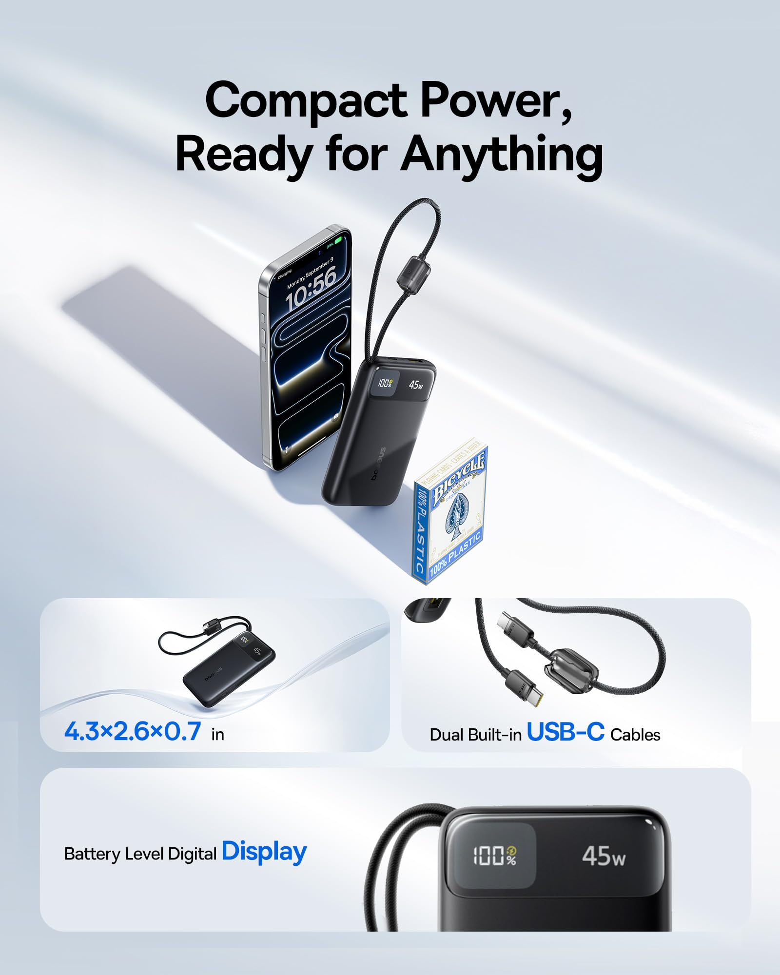 Baseus aseus Picogo 0.5" Ultra Slim 10000mAh MagSafe Portable Charger, Bundle with 45W Portable Charger, Ultra Slim 10000mAh Power Bank Built-in USB-C Cables - Image 6