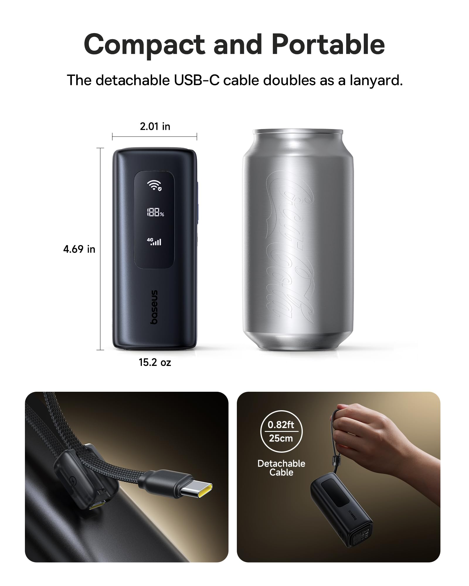 Baseus 4G LTE Mobile Hotspot & 20000mAh 67W Power Bank 2-in-1, Portable WiFi for Travel in 150+ Countries, No SIM Card, No Contract, 10 Devices, Worldwide Hotspot Router (Includes 20GB Local Data) - Image 8