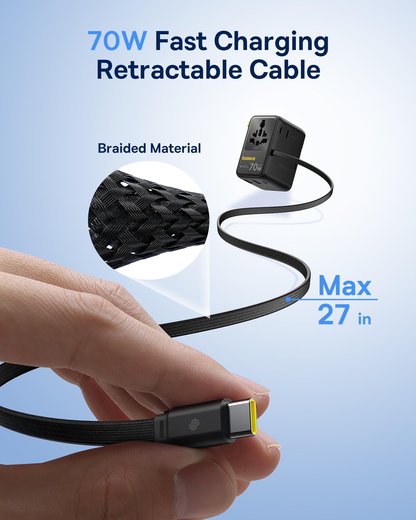 Baseus 70W Universal Travel Adapter & 45W Power Bank Built in USB-C Cable - Image 3