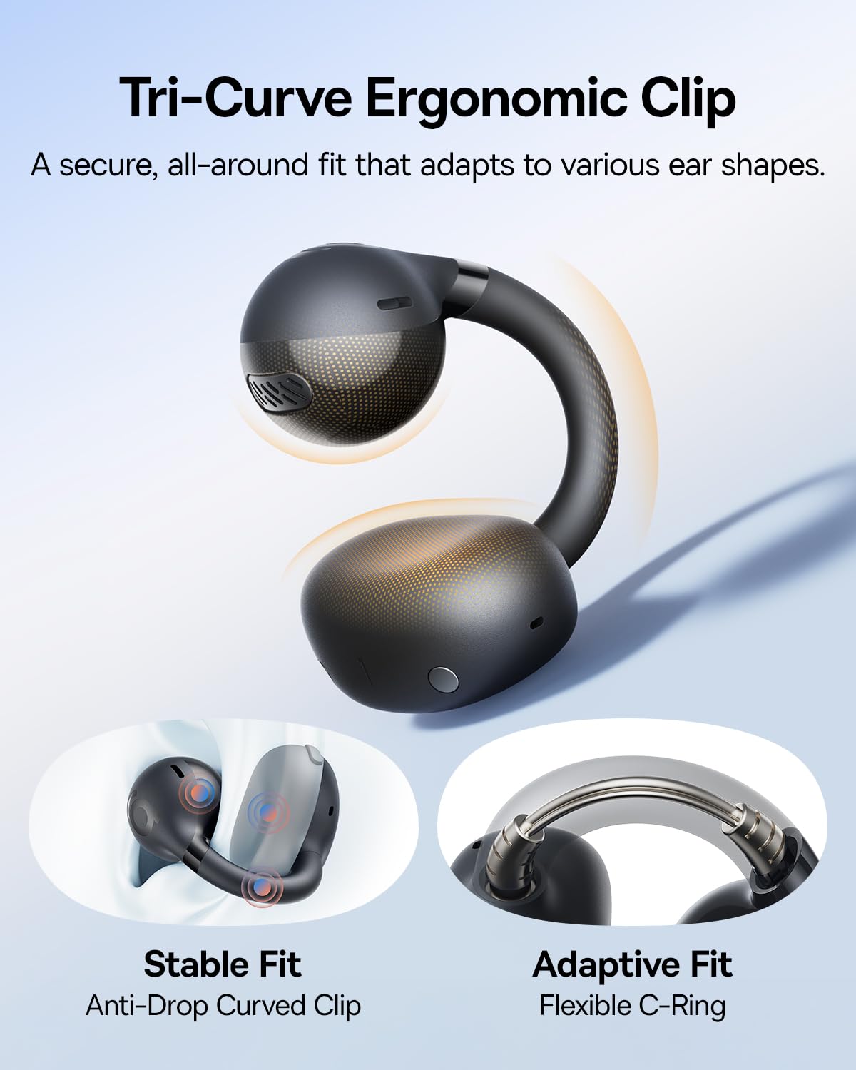 Baseus Bass BC1 Open Ear Earbuds Clip-On Headphones, Open-Ring Comfort with Tri-Curve Snug Clip, Powerful Sound with SuperBass, 4-Mic Clear Calls, IP55 Waterproof, 38H Playtime, Lightweight - Image 3