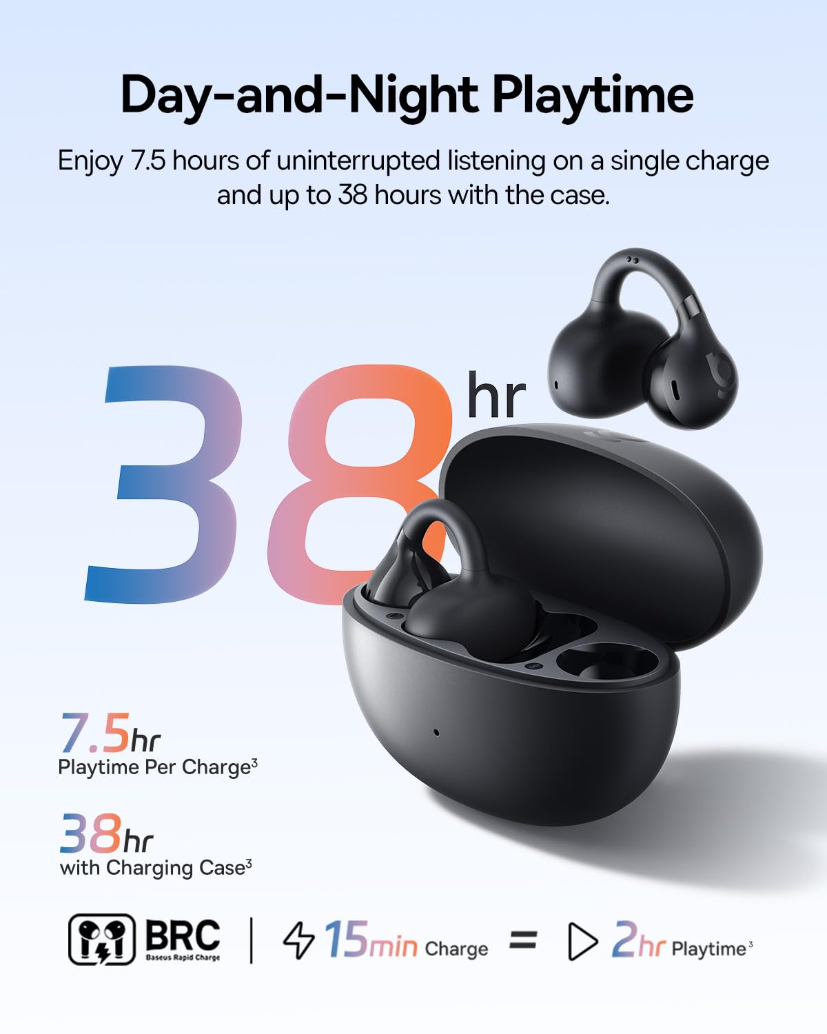 Baseus Bass BC1 Open Ear Earbuds Clip-On Headphones, Open-Ring Comfort with Tri-Curve Snug Clip, Powerful Sound with SuperBass, 4-Mic Clear Calls, IP55 Waterproof, 38H Playtime, Lightweight - Image 8