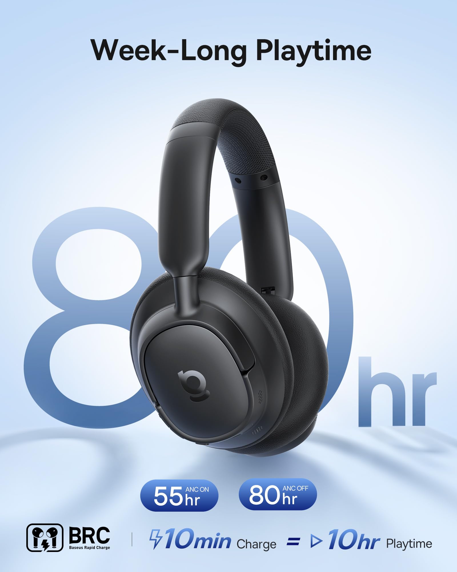 Baseus Bass BH1 NC Adaptive Active Noise Cancelling Headphones, Real-Time Adaptive Hybrid ANC, SuperBass 2.0, LDAC Hi-Res Sound, 80H Playtime, 5-Mic AI Clear Calls, Comfortable Fit, Bluetooth 6.0 - Image 5