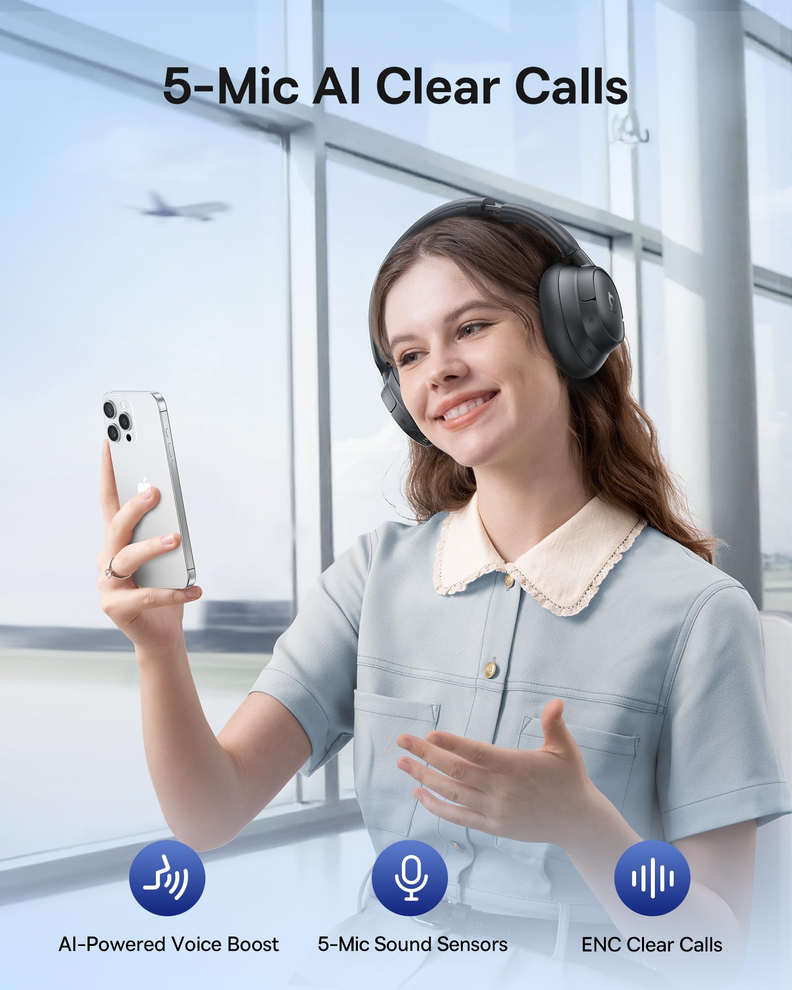 Baseus Bass BH1 NC Adaptive Active Noise Cancelling Headphones, Real-Time Adaptive Hybrid ANC, SuperBass 2.0, LDAC Hi-Res Sound, 80H Playtime, 5-Mic AI Clear Calls, Comfortable Fit, Bluetooth 6.0 - Image 6