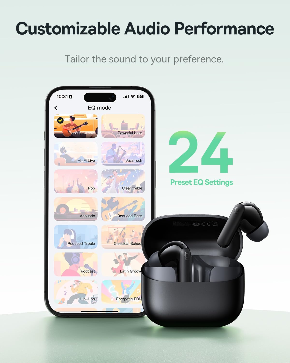 Baseus Bass BP1 NC Hybrid Active Noise Cancelling Wireless Earbuds, 12mm Super-Bass Driver, 41H Playtime, Bluetooth 6.0, IP55 Waterproof, 4-Mic AI ENC, 24 Customizable EQ - Image 8