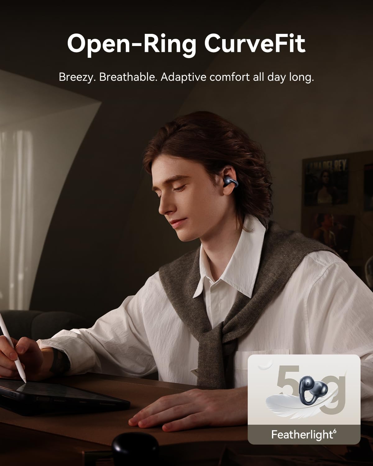 Baseus Bowie MC1 Pro Open Ear Clip-On Headphones, Hi-Res LDAC & HiFi4 Acoustic Sound, 5g Ultra-Lightweight Comfort, SuperBass 2.0, DNN 4-Mic AI Clear Calls, IP67 Waterproof, Bluetooth 6.0 (Dark Blue) - Image 4