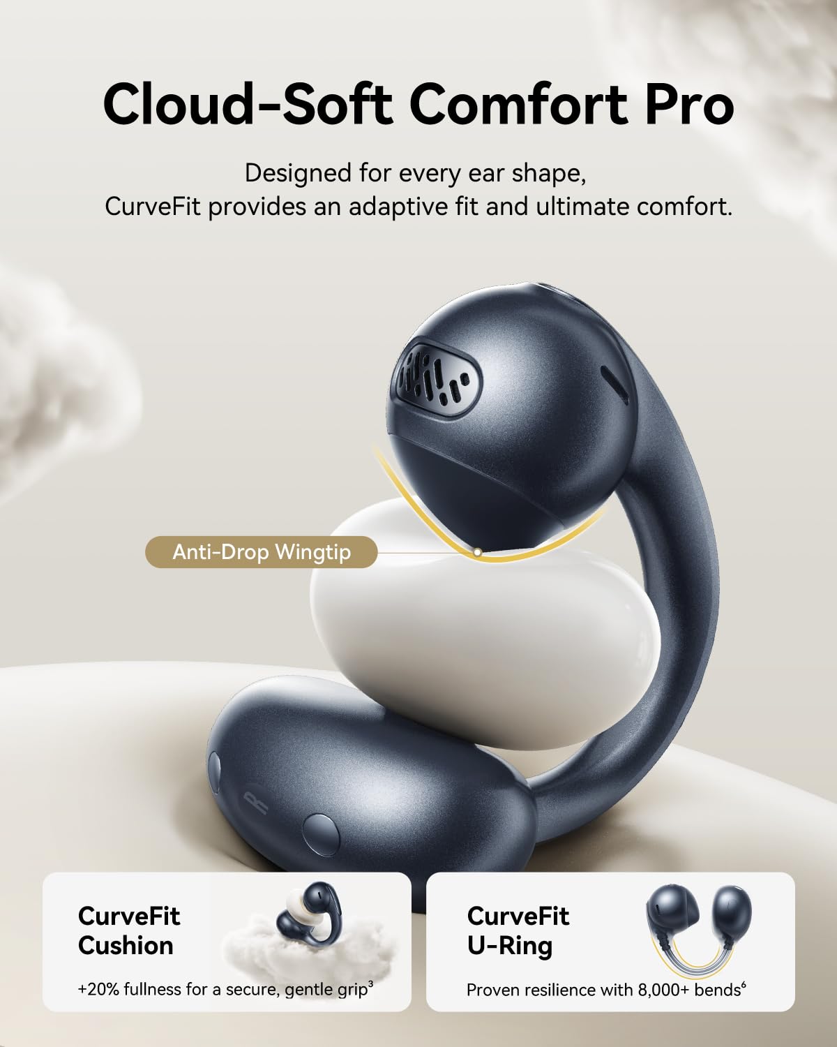 Baseus Bowie MC1 Pro Open Ear Clip-On Headphones, Hi-Res LDAC & HiFi4 Acoustic Sound, 5g Ultra-Lightweight Comfort, SuperBass 2.0, DNN 4-Mic AI Clear Calls, IP67 Waterproof, Bluetooth 6.0 (Dark Blue) - Image 5