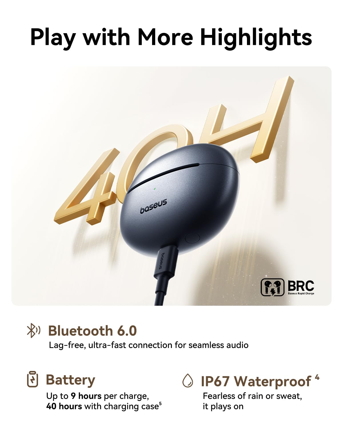 Baseus Bowie MC1 Pro Open Ear Clip-On Headphones, Hi-Res LDAC & HiFi4 Acoustic Sound, 5g Ultra-Lightweight Comfort, SuperBass 2.0, DNN 4-Mic AI Clear Calls, IP67 Waterproof, Bluetooth 6.0 (Dark Blue) - Image 7