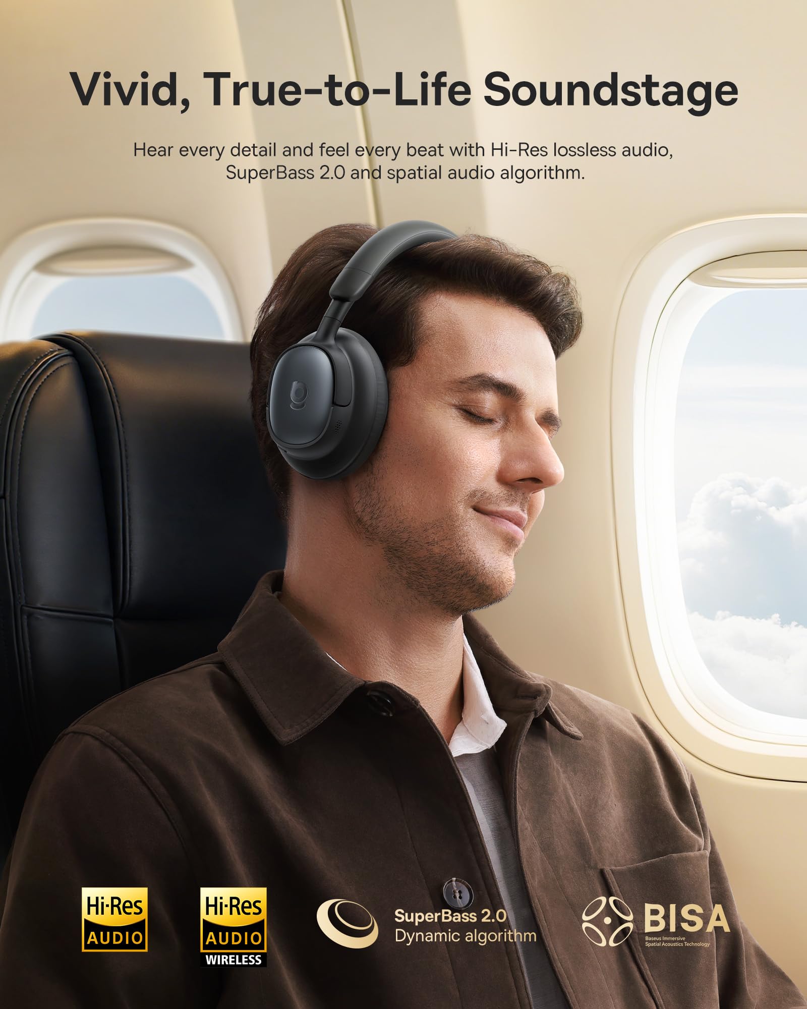 Baseus Bowie MH1 Adaptive Active Noise Cancelling Headphones, Real-Time Adaptive Hybrid ANC, SuperBass 2.0, LDAC Hi-Res Sound, 80H Playtime, Comfortable Fit, Clear Calls, Bluetooth 6.0 -Cosmic Black - Image 4