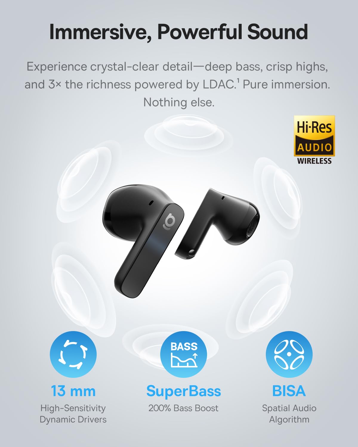 Baseus BS1 NC Semi-in-Ear Noise Cancelling Earbuds with Adaptive Hybrid ANC, No Ear Pressure, Hi-Res Audio (LDAC), 40H Playtime, 4g Ultra-Lightweight Fit, 6-Mic AI Clear Call - Image 3