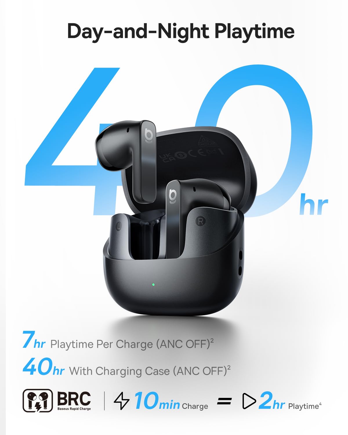 Baseus BS1 NC Semi-in-Ear Noise Cancelling Earbuds with Adaptive Hybrid ANC, No Ear Pressure, Hi-Res Audio (LDAC), 40H Playtime, 4g Ultra-Lightweight Fit, 6-Mic AI Clear Call - Image 5