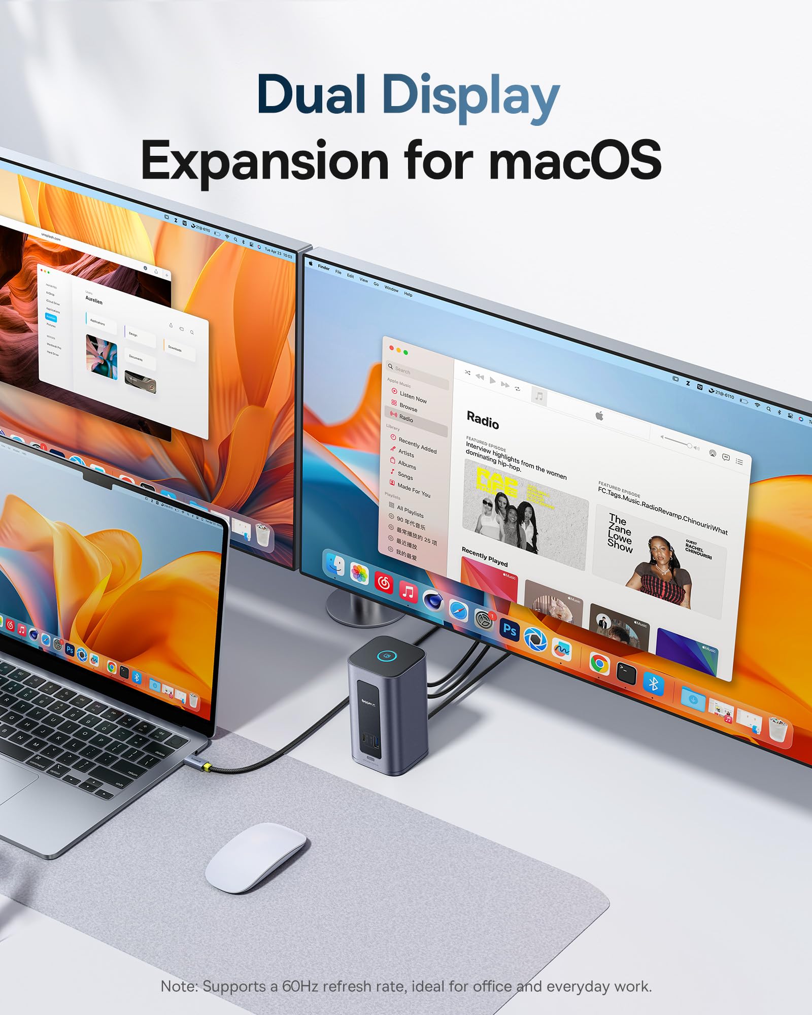 Baseus Docking Station Dual Monitor for macOS and Windows, Nomos Mac Air(12 in 1) Laptop Dock Station with 2K HDMI, 10Gbps USB Ports, 1Gbps Ethernet, PD 100W(No Adapter) - Image 3