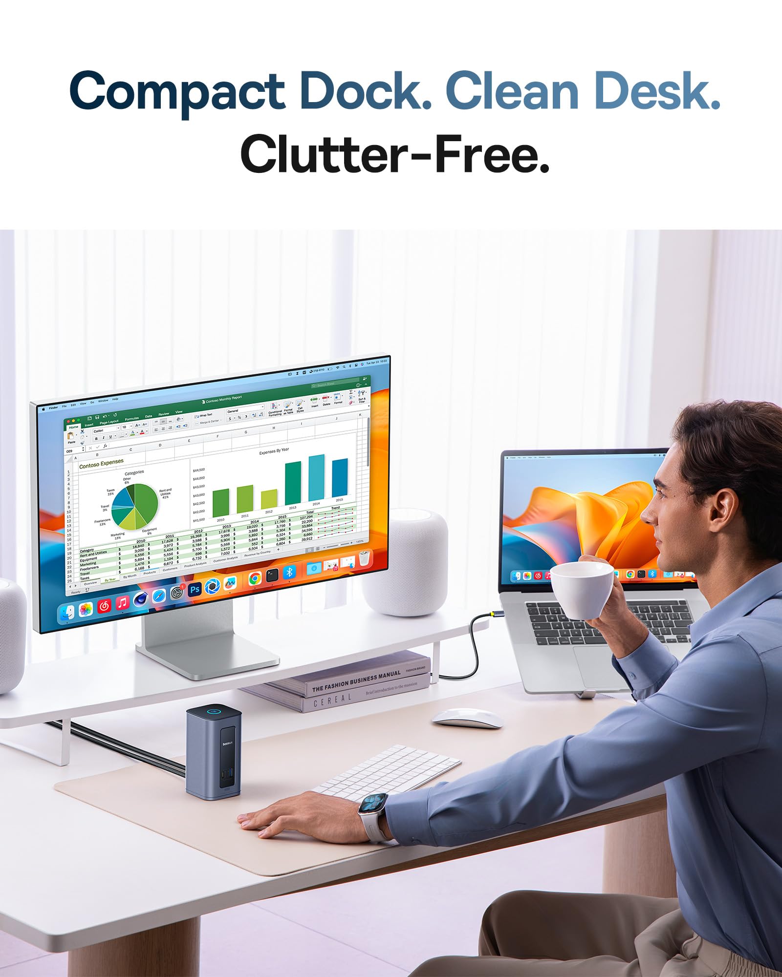 Baseus Docking Station Dual Monitor for macOS and Windows, Nomos Mac Air(12 in 1) Laptop Dock Station with 2K HDMI, 10Gbps USB Ports, 1Gbps Ethernet, PD 100W(No Adapter) - Image 5