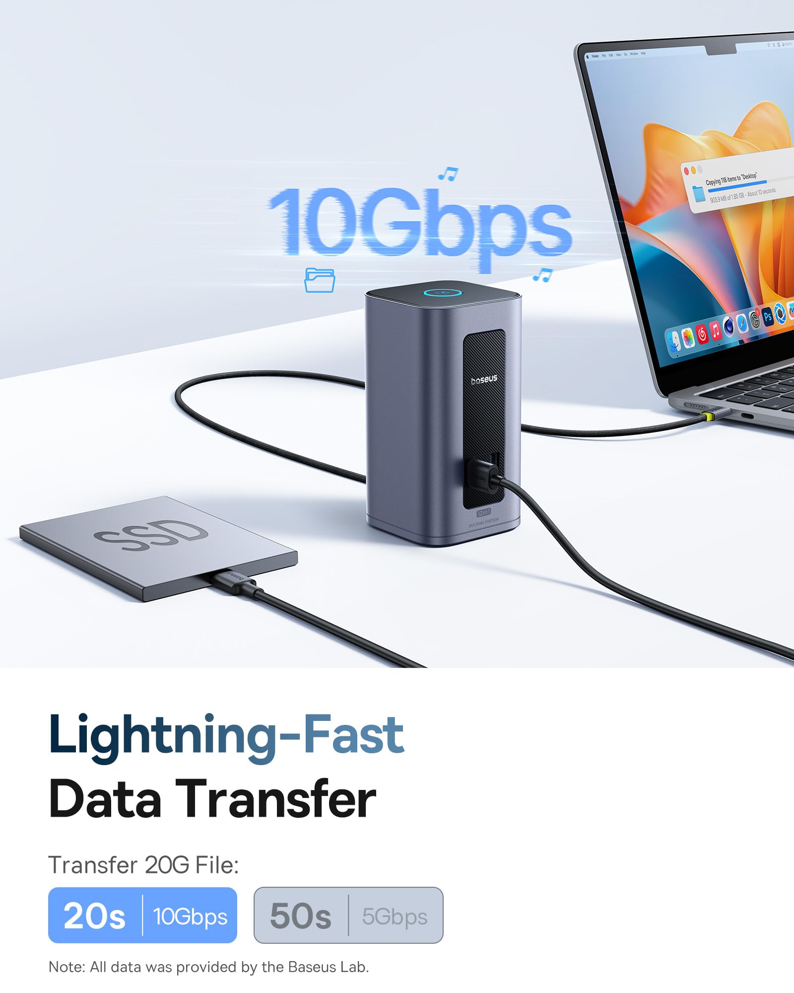 Baseus Docking Station Dual Monitor for macOS and Windows, Nomos Mac Air(12 in 1) Laptop Dock Station with 2K HDMI, 10Gbps USB Ports, 1Gbps Ethernet, PD 100W(No Adapter) - Image 6