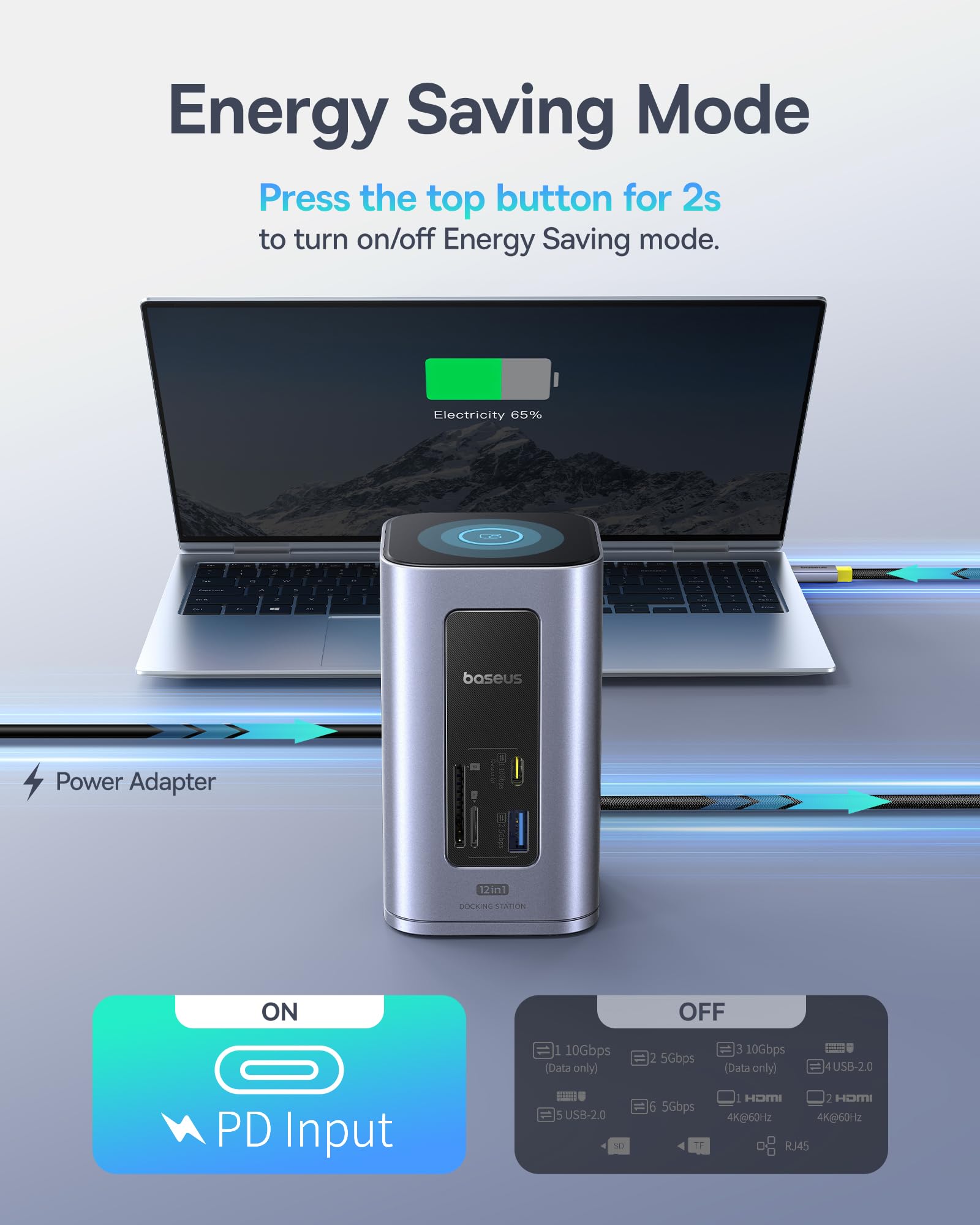 Baseus Docking Station Dual Monitor, Nomos Win Air(12 in 1) Laptop Dock, 2*4K HDMI, 10Gbps USB Ports, 1Gbps Ethernet, PD 100W(No Power Adapter), USB C Docking Station for Dell/HP/Lenovo/Asus/Acer/Mac - Image 8