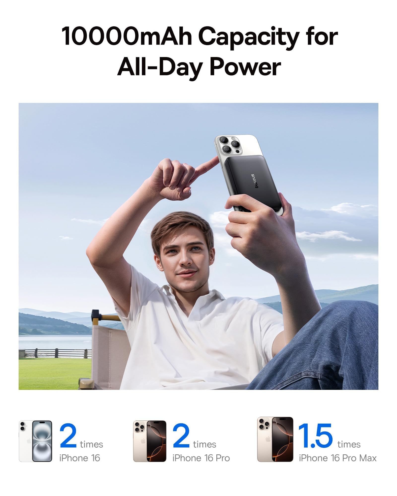 Baseus for MagSafe Portable Charger, Qi2 Certified 15W Wireless Magnetic Power Bank 10000mAh with USB-C Cable 22.5W PD Charging, Battery Pack Compatible with iPhone 17/16/15/14/13 Pro/Pro Max Series - Image 7