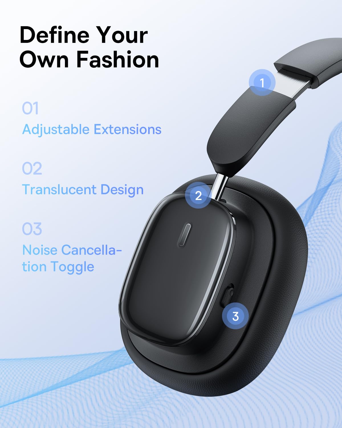 Baseus H1i Bowie ANC Headphone-Black - Image 7