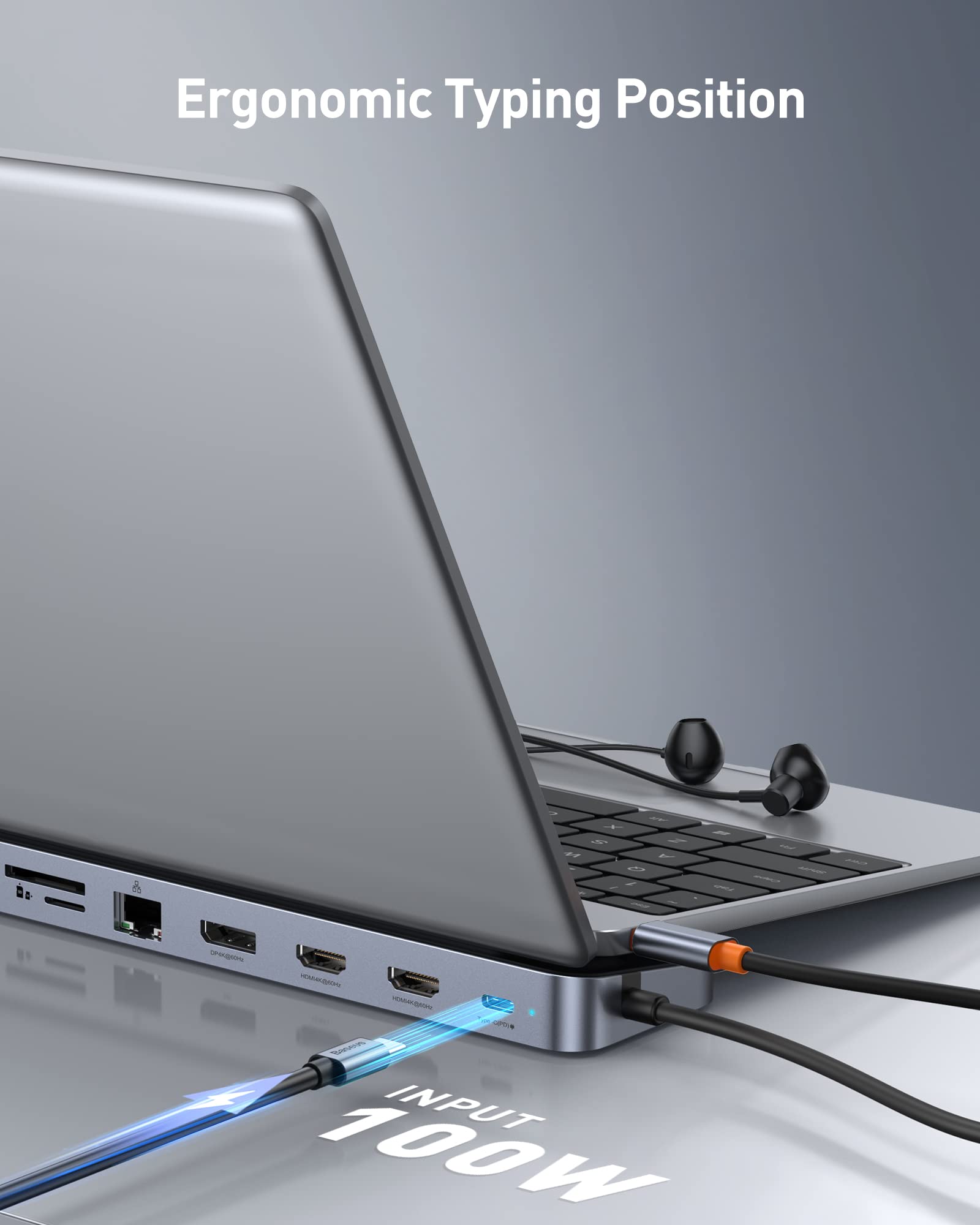 Baseus Laptop Docking Station, 4K Multitasking Docking Station with 2 HDMI+DP, PD, 3 USB-A, RJ45, Audio, TF/SD Card Reader, USB Hub Compatible for MacBook/Dell/HP/Surface/Lenovo - Image 4