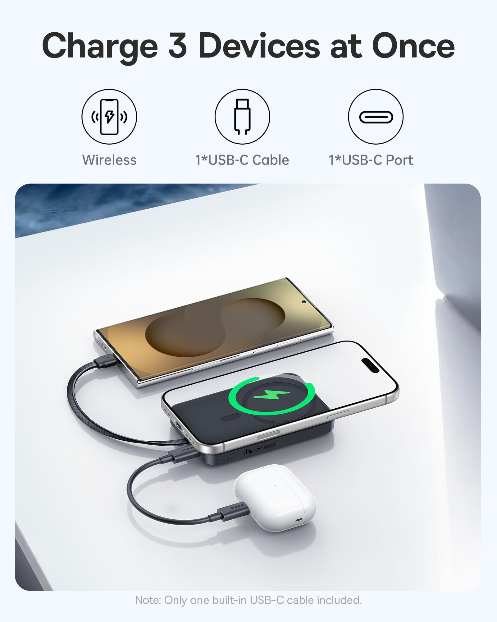 Baseus Magsafe Power Bank, 10,000mAh 30W Magnetic Portable Charger, Fast Charging Wireless Battery Pack with Built-in Braided USB-C Cable for iPhone 17 Pro Max/Air/16/15/14/13, AirPods, iPad and More - Image 5