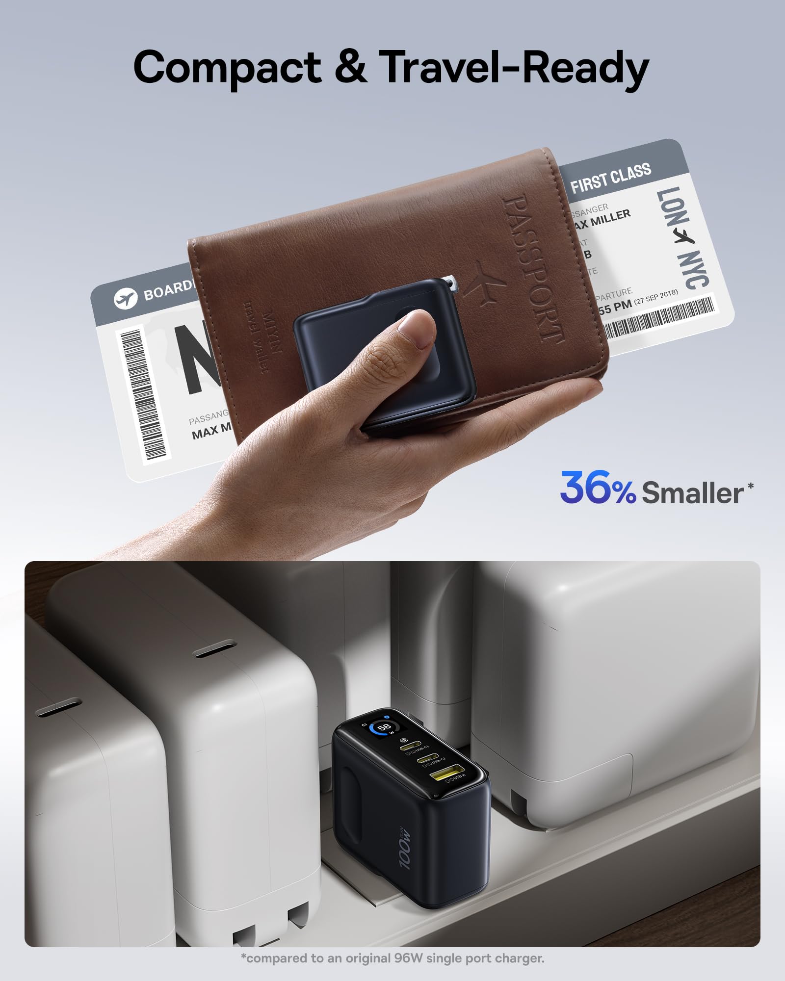 Baseus Portable Charger with Built in Cable, 100W Laptop Power Bank 20000mAh Bundle with Picogo 100W USB C Charger, 3-Port Multi-Device Fast Charging Laptop Charger with Smart Display & Touch Control - Image 9