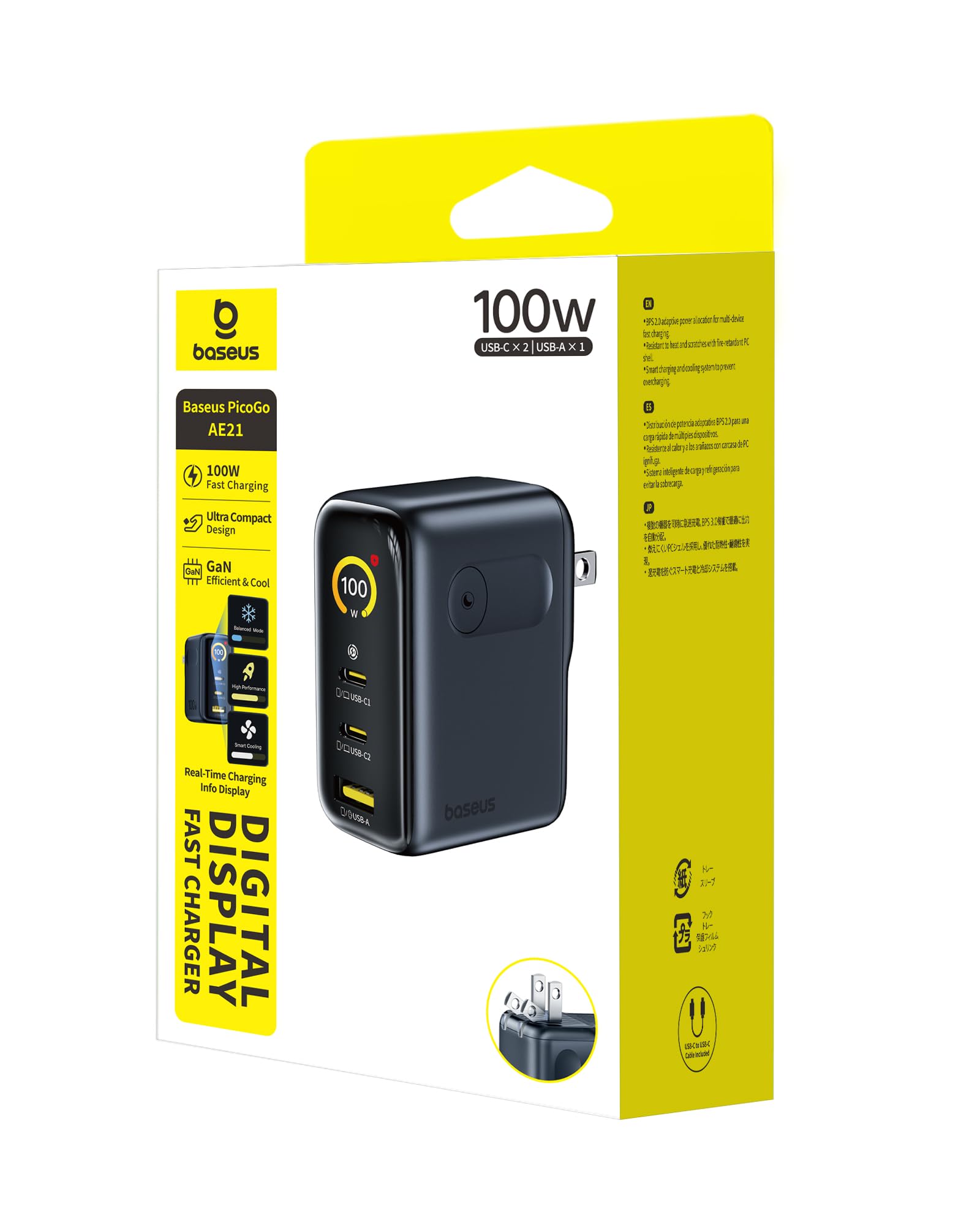 Baseus Picogo 100W USB C Charger, 3-Port Multi-Device Fast Charging Laptop Charger with Smart Display & Touch Control, GaN Power Adapter for MacBook Pro, iPhone 17/16, Pixel, Steam Deck, ROG Ally - Image 8