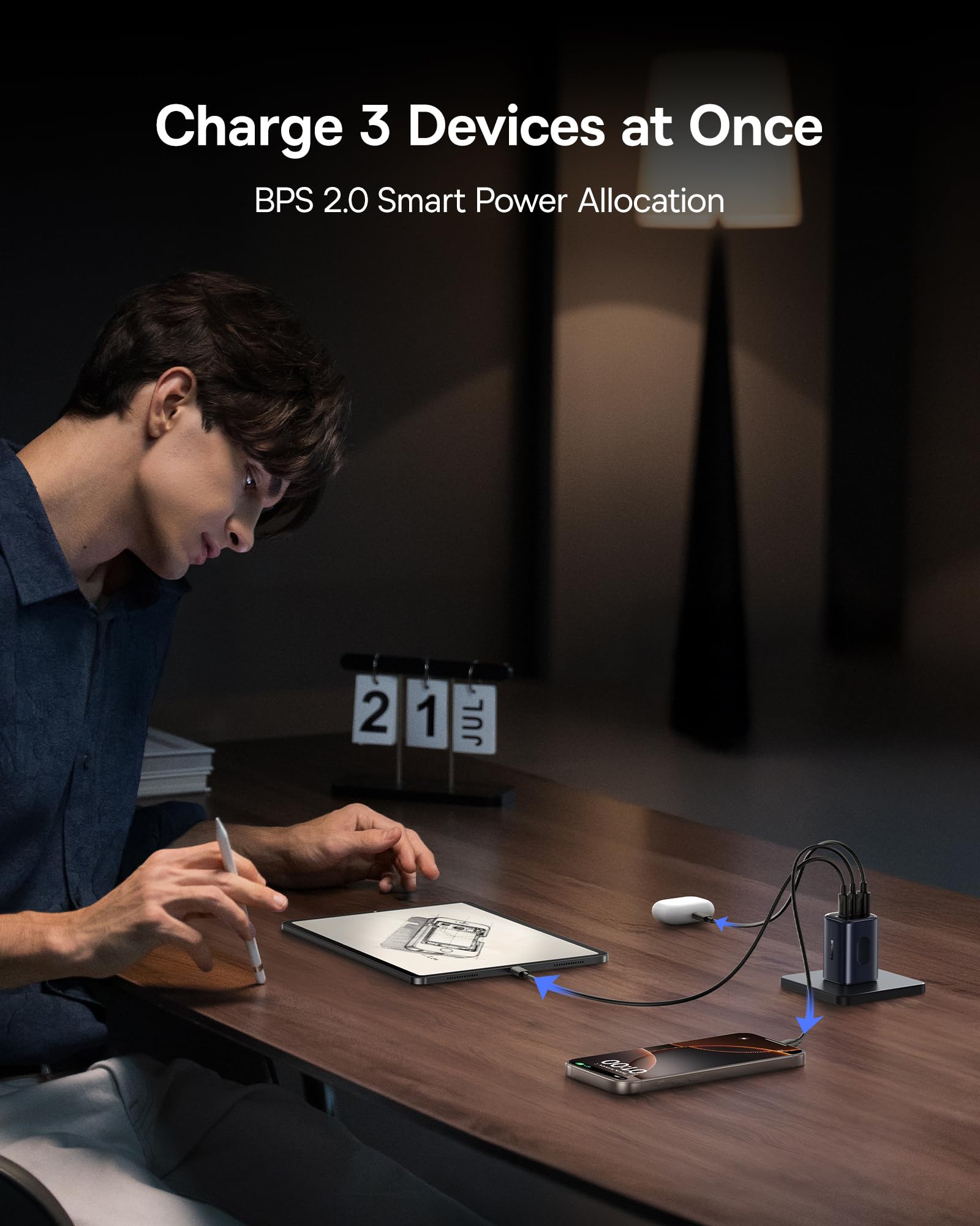 Baseus Retractable USB C Cable for Apple Watch, 100W 5A Fast Charging Cable PICOGO 67W USB C Charger, Smallest 3 Port Fast Charging Block with Foldable Plug - Image 8