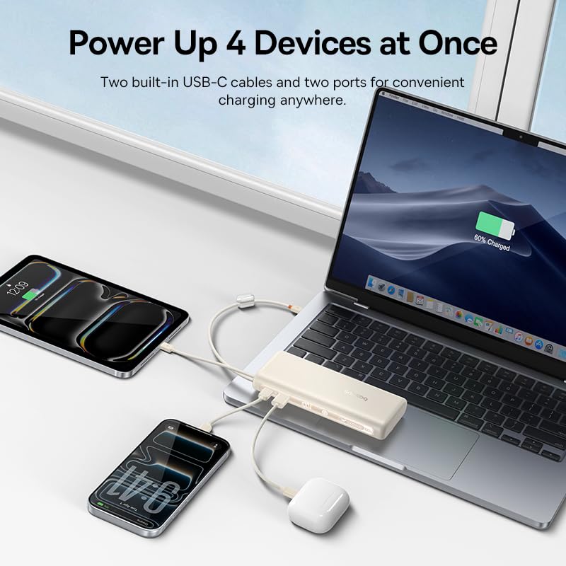 Baseus Portable Charger with Built in Cable, 100W Laptop Power Bank 20000mAh Bundle with Picogo 100W USB C Charger, 3-Port Multi-Device Fast Charging Laptop Charger with Smart Display & Touch Control - Image 4