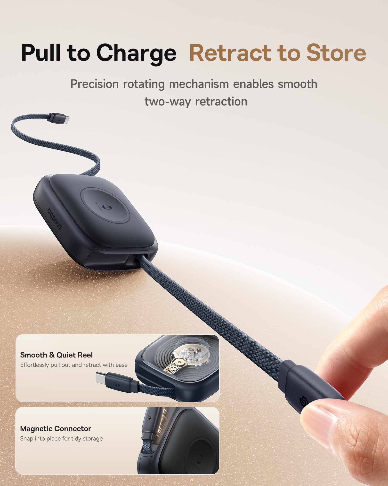 Baseus Retractable USB C Cable for Apple Watch, 100W 5A Fast Charging Cable PICOGO 67W USB C Charger, Smallest 3 Port Fast Charging Block with Foldable Plug - Image 4