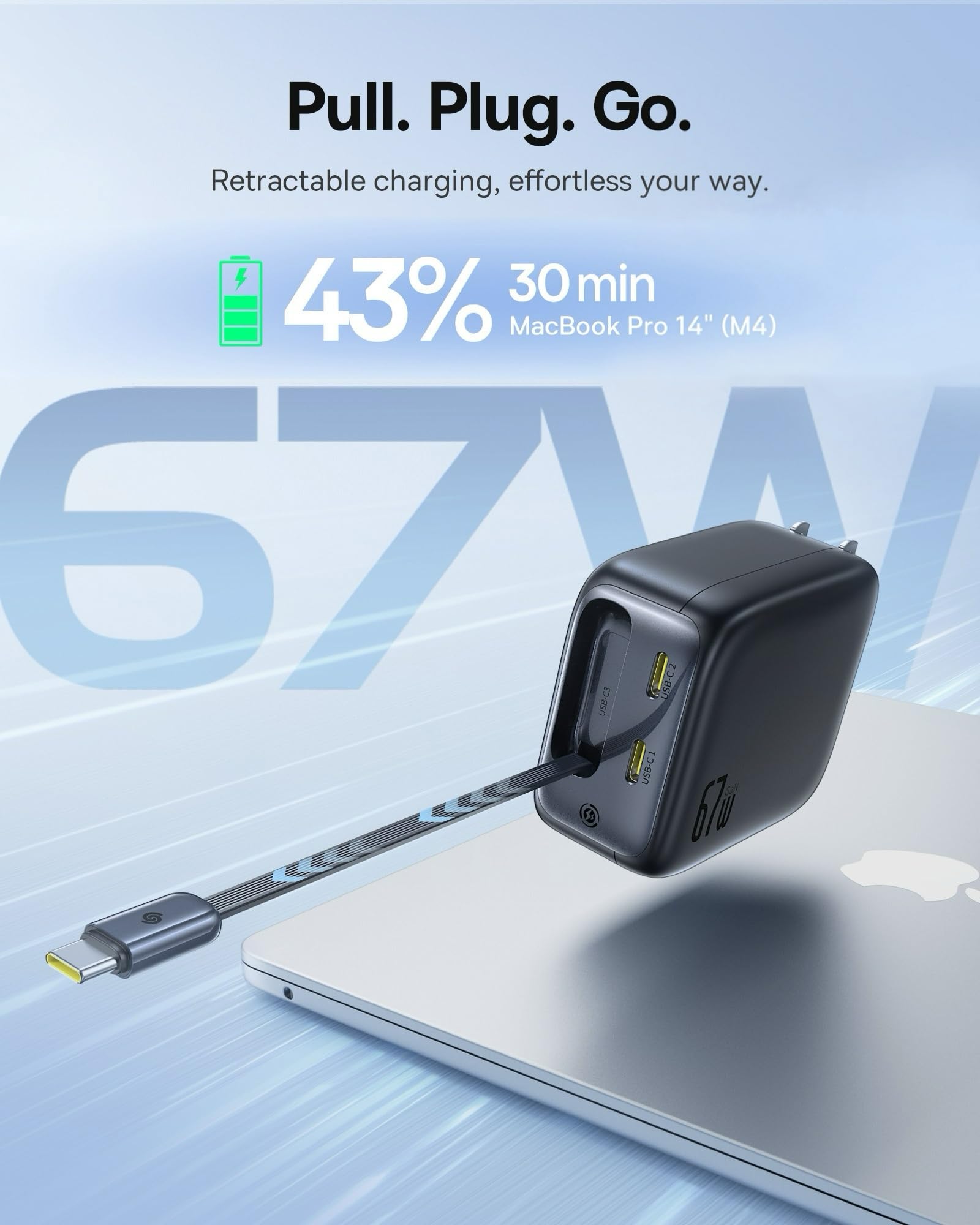 Baseus Enercore Retractable USB C Charger, 67W 3 in 1 Fast Charging Block with Foldable Plug Bundle with Power Bank, 10000mAh Fast Charging Portable Charger Built-in 45W Retractable USB C Cable - Image 3