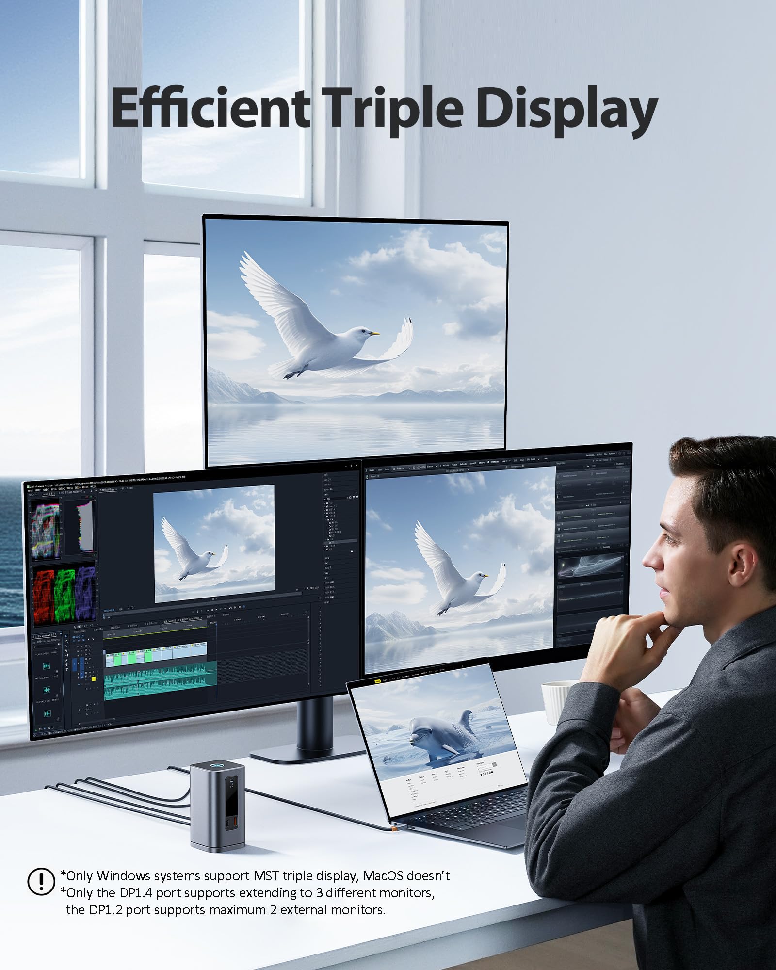 Baseus Spacemate Docking Station, 11-in-1 USB-C Dock for Windows Laptop, Triple Display with 4K HDMI & DP, 10Gbps USB-C & USB-A, Ethernet, Audio, 100W PD Charging for Dell HP Lenovo Acer and More - Image 3