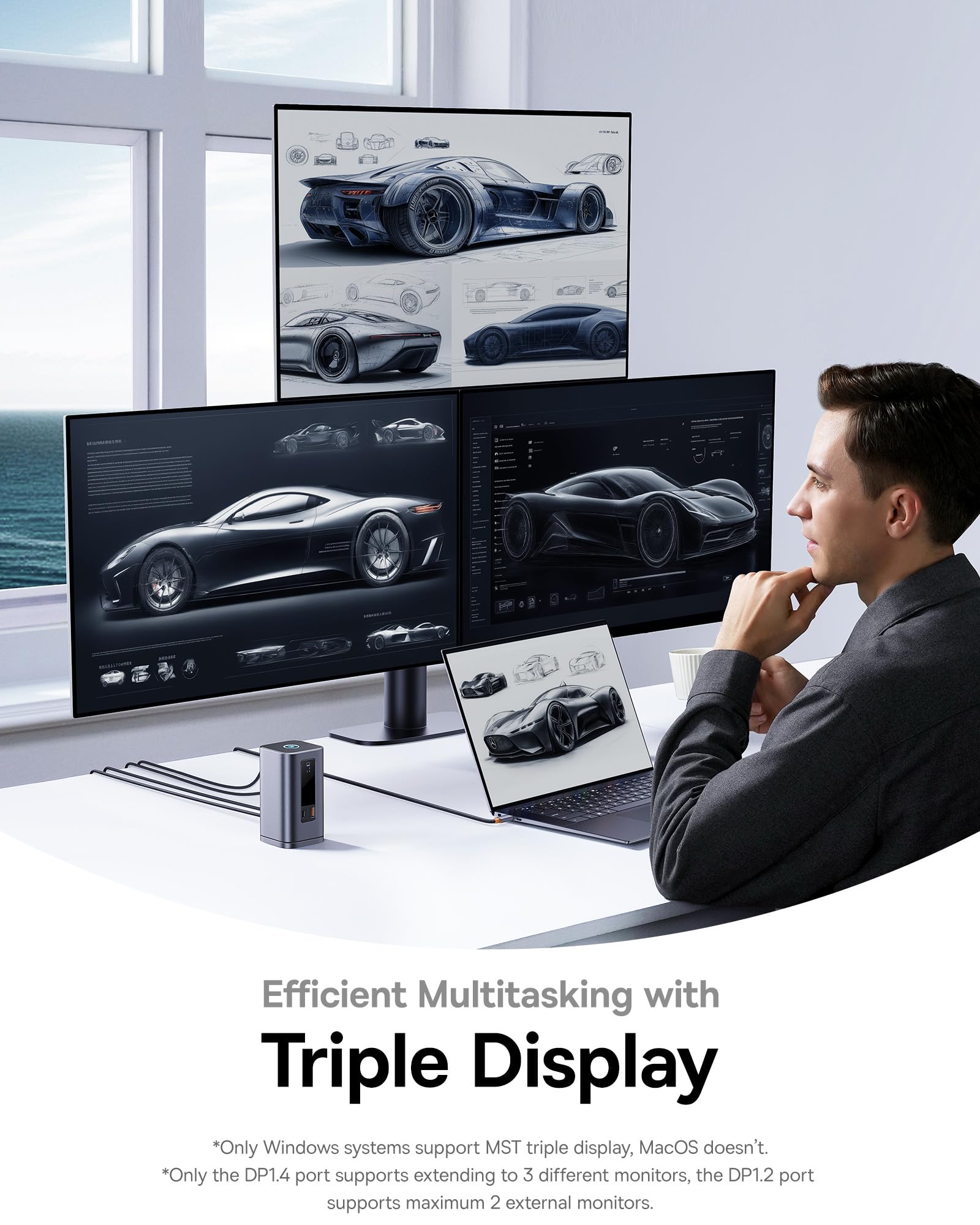 Baseus Spacemate Laptop Docking Station, 11-in-1 USB-C Docking Station for Windows, Triple Display with 4K HDMI & DP, 10Gbps USB-C & USB-A, Ethernet, Audio, 100W PD Charging (Adapter Included) - Image 3