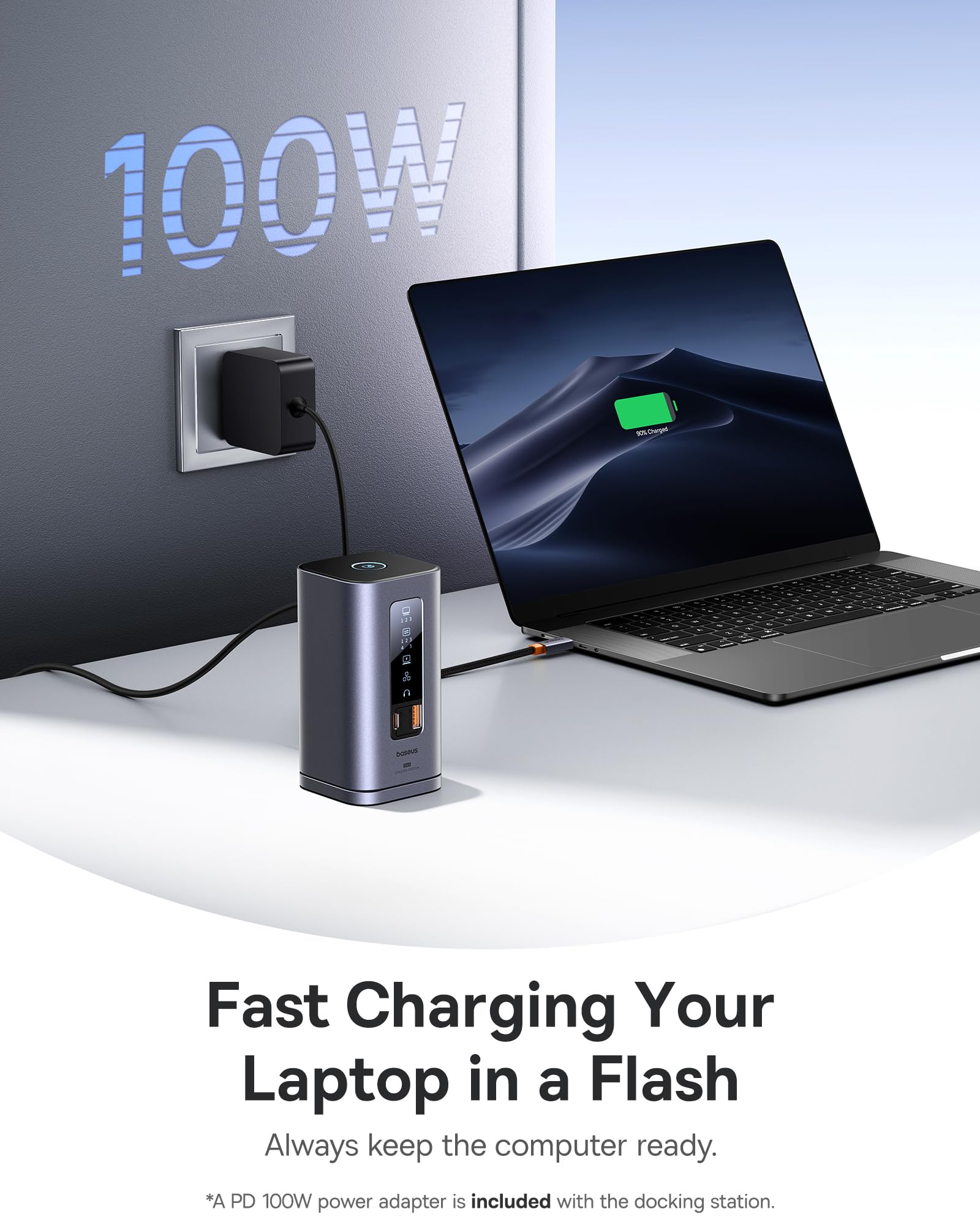 Baseus Spacemate Laptop Docking Station, 11-in-1 USB-C Docking Station for Windows, Triple Display with 4K HDMI & DP, 10Gbps USB-C & USB-A, Ethernet, Audio, 100W PD Charging (Adapter Included) - Image 5