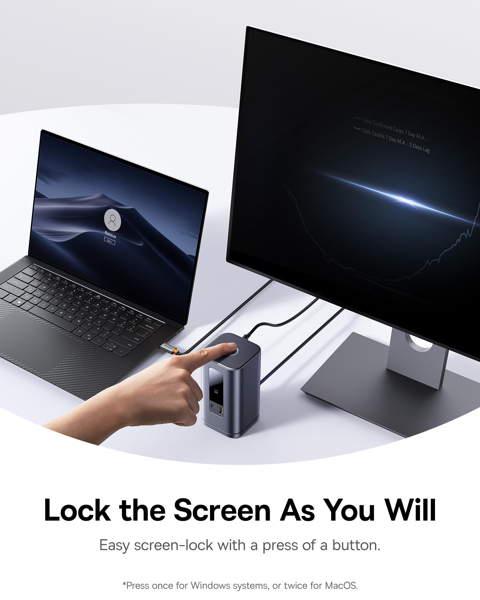 Baseus Spacemate Laptop Docking Station, 11-in-1 USB-C Docking Station for Windows, Triple Display with 4K HDMI & DP, 10Gbps USB-C & USB-A, Ethernet, Audio, 100W PD Charging (Adapter Included) - Image 7