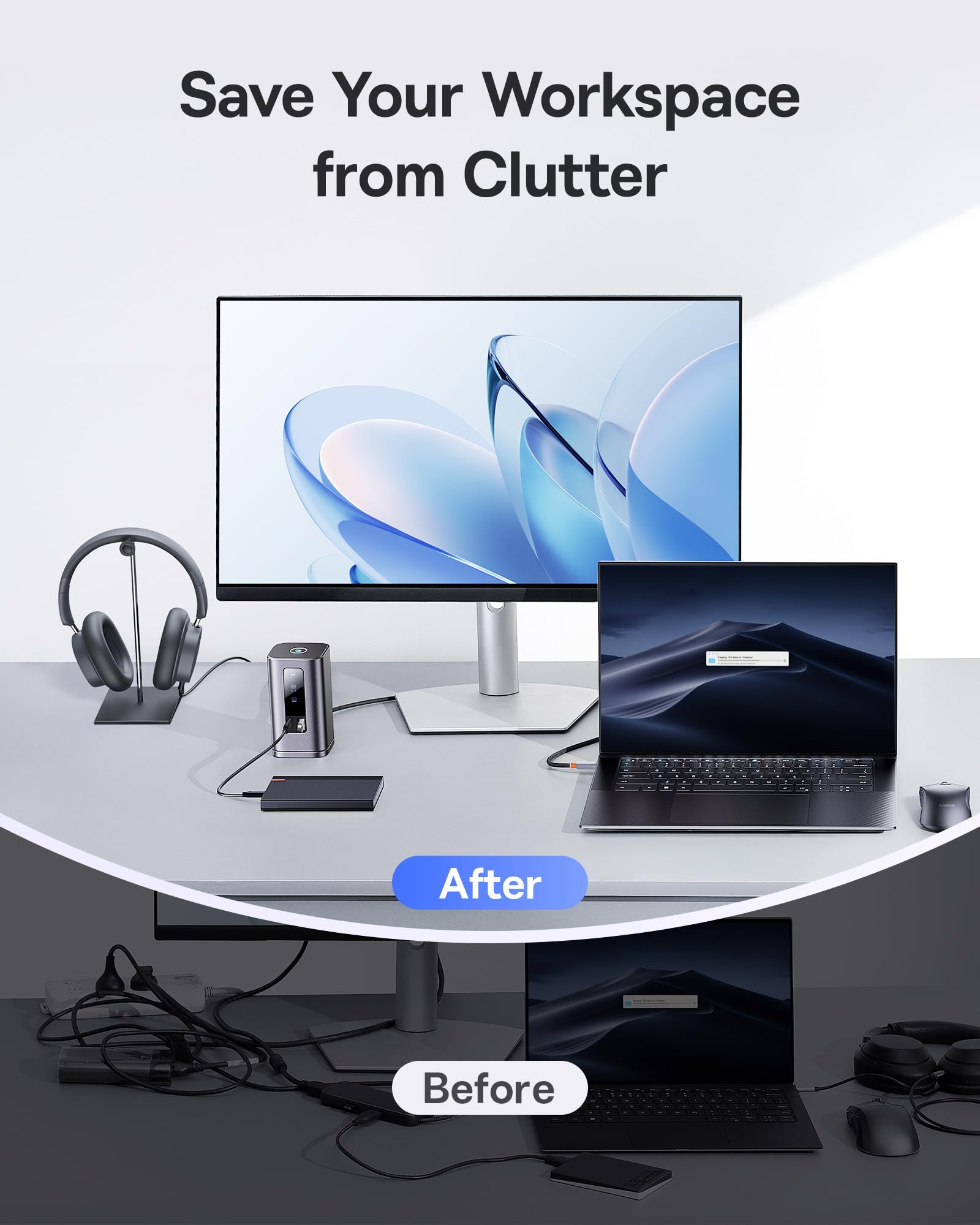 Baseus Spacemate Laptop Docking Station, 11-in-1 USB-C Docking Station for Windows, Triple Display with 4K HDMI & DP, 10Gbps USB-C & USB-A, Ethernet, Audio, 100W PD Charging (Adapter Included) - Image 8