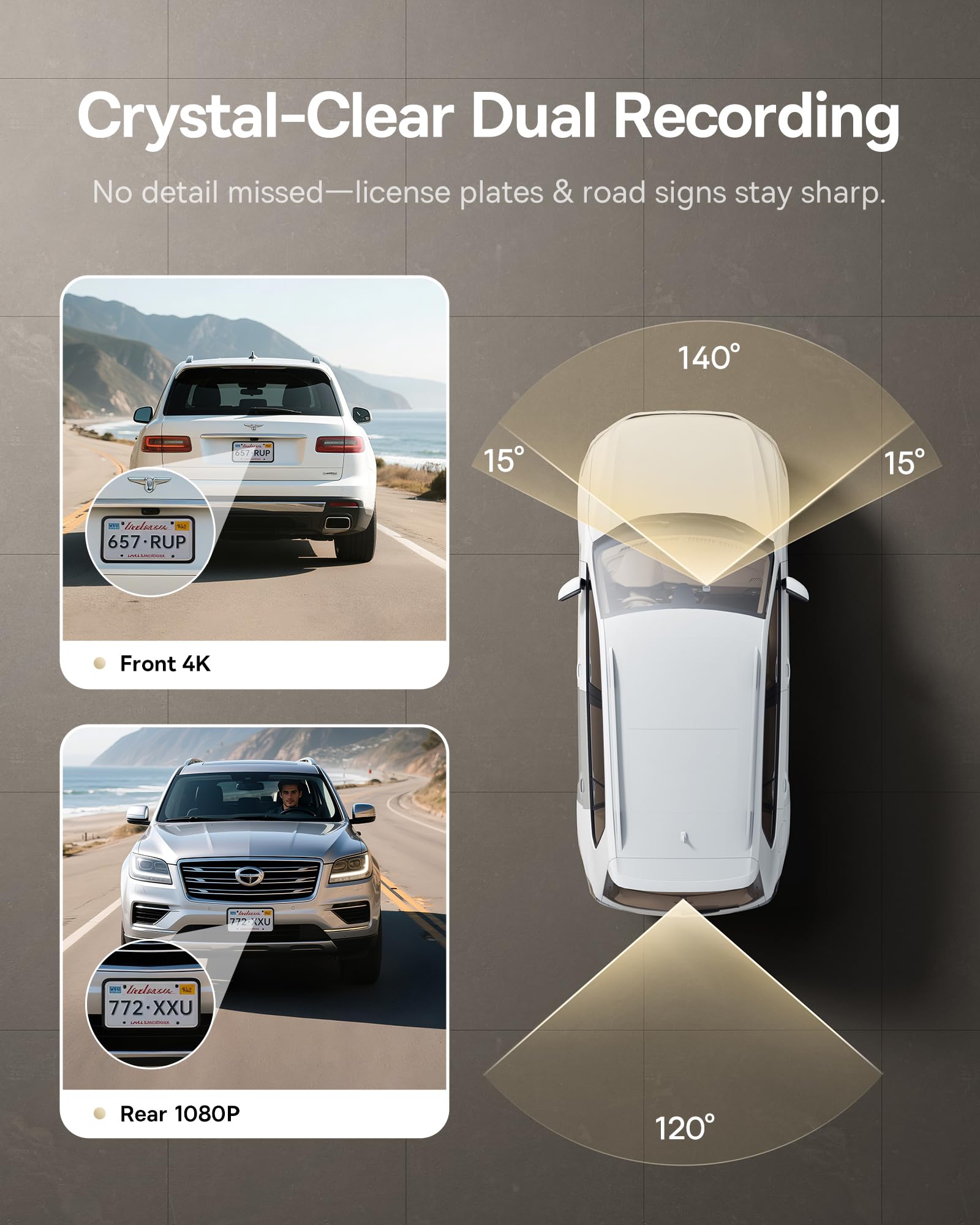 Baseus VD1 Pro Solar Dash Cam Front and Rear, 4K+1080P Dash Camera for Cars, Battery Powered Parking Mode, Starvis Night Vision, 32 GB Card Included, 5GHz WiFi, GPS, Wide Angle,Voice Control - Image 5