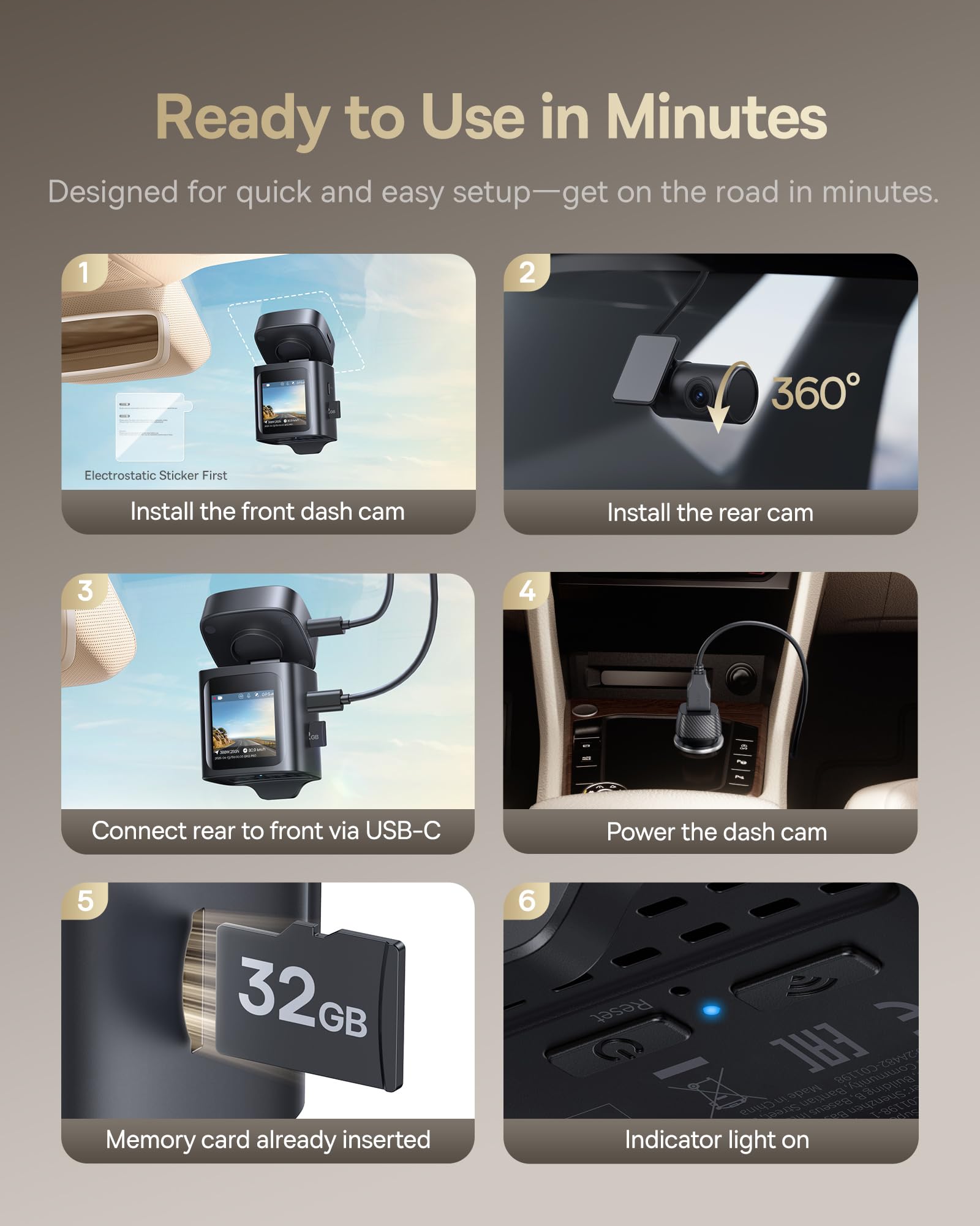 Baseus VD1 Pro Solar Dash Cam Front and Rear, 4K+1080P Dash Camera for Cars, Battery Powered Parking Mode, Starvis Night Vision, 32 GB Card Included, 5GHz WiFi, GPS, Wide Angle,Voice Control - Image 8